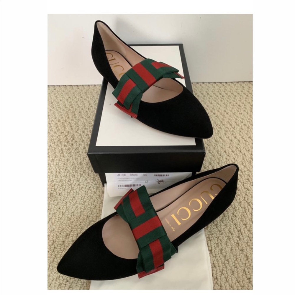 100% Authentic Gucci Web Bow Flat - image 3